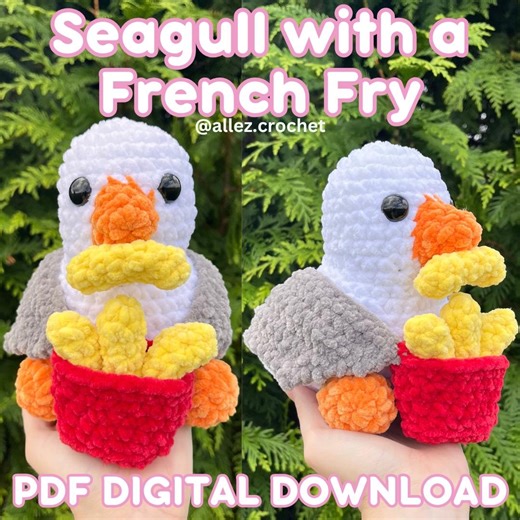 Seagull With a French Fry Pattern PDF Digital Download Amigurumi Stuffed Animal Crochet Bird Plushie - Etsy Australia
