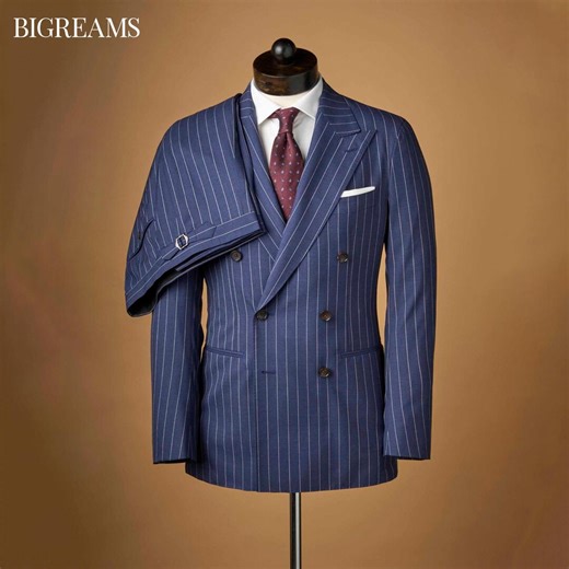 Men's Navy Pinstripe 3-piece Suit: Modern Tailored Fit - Etsy