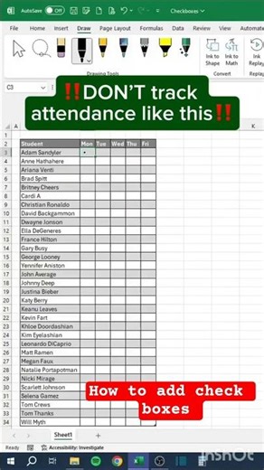 how to add check boxes #ytshorts #datamanagement #excelshorts #excel