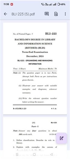 IGNOU 2024 pyq of bli223 #library science#ignou #exam #bli223 #education #bli223pyq#pyq #trending