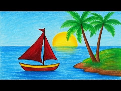 How to Draw Island Scenery Step by Step (Crayons Tutorial)