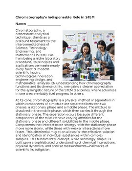 Chromatography & STEM - No Prep -Science Reading Worksheet - 100% Editable