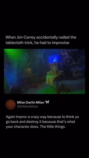 Memes on Instagram: "just a genius In this scene from ‘How the Grinch Stole Christmas’ (2000), the Grinch attempts to use his table cloth for clothing by performing a magician’s tablecloth trick on a fully set table. While the original script called for the character to fail the stunt and send the dishes crashing to the ground, actor Jim Carrey surprisingly executed the pull perfectly, leaving the place settings entirely undisturbed. Recognizing that a successful trick undermined the Grinch’s ch