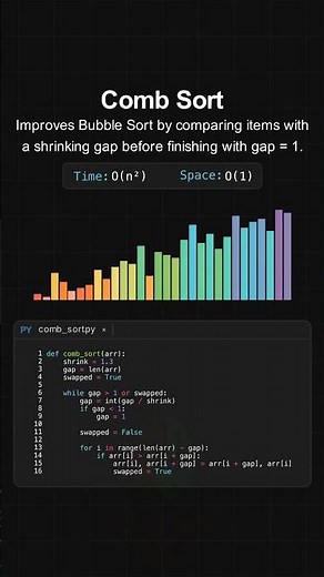 Comb Sort Visualized: Upgrading Bubble Sort with a Shrinking Gap! 🪮📊