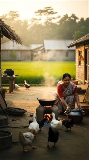 A rural Bangladeshi village woman cooking on a clay stove #youtubeshorts #vlogwithsohelvillagelife