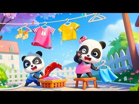 Hanging Laundry is Super Fun! - Baby Panda's Daily Habits #2 - Babybus Cartoon Games