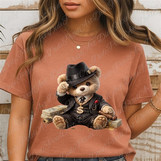 Luxury Gangster Teddy Bear PNG Clipart | Mafia Bear Hip Hop Teddy | Streetwear Teddy Graphic | Sublimation PNG | Transparent Background