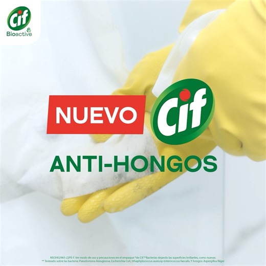La fórmula del Nuevo Cif Antihongos, con agentes de limpieza Biodegradables 🍃, elimina el 99.9% de hongos y bacterias 🚫🦠 ¡Pruébalo hoy mismo! | Cif