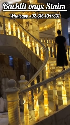 Luxury Backlit Onyx Marble Stairs with Onyx Balusters & Railing Design #onyx #baluster #stairs