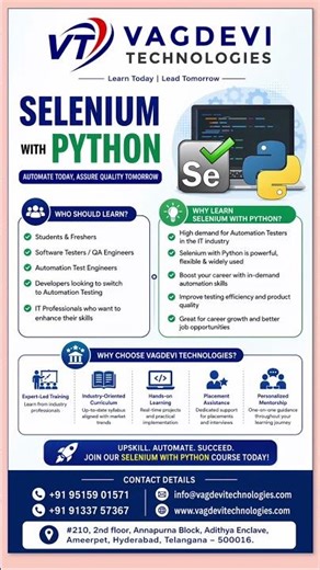 Selenium with Python Course 🚀 | #shorts #vagdevitechnologies #techshorts #python #selenium #viral