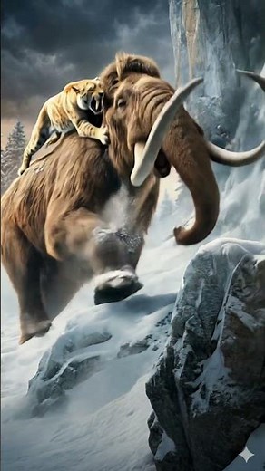 10000 BC - Sabertooth tiger vs Woolly Mammoth #AI #ancient #mammoth #sabertoothtiger