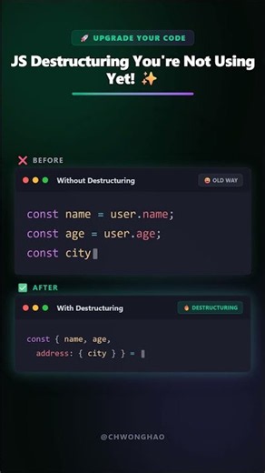JS Destructuring You're Not Using Yet! ✨ #shorts #codingtips #coding #code