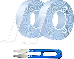 Curtain Rod Tape，Clear Drapery Ring Smooth Tape，Quiet Shower Curtain Ring Tape，Used to Prevent The Curtain Ring from Getting Stuck in The Curtain Rod (2 Rolls)