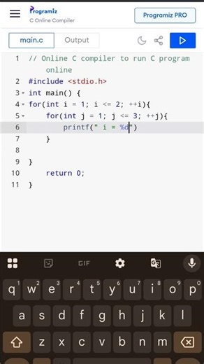 How working of a nested Loop in C-programming language using in mobile