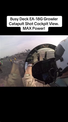 Busy Deck EA-18G Growler Catapult Shot Cockpit View. MAX Power! #max
