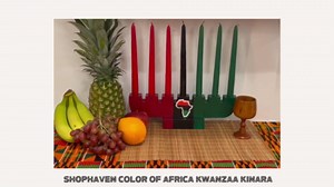 ShopHaven Kwanzaa Kinara Candle Handmade Wooden Holder with The Colors of Africa