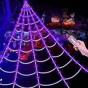 Brighter Spider Webs Halloween Decorations Lights,2024 Upgrade 250 Purple LED Light Up,8 Modes 16.4Ft Giant Spiderweb with Remote Control,Halloween Decor for Yard Outside
