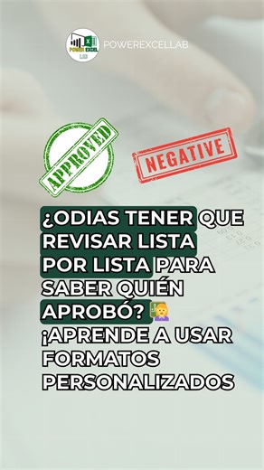 Power Excel Lab on Instagram: "¿ODIAS tener que revisar lista por lista para saber quién aprobó? 👩‍🏫 ¡Aprende a usar Formatos Personalizados para que Excel muestre APROBADO/REPROBADO con colores automáticamente! 🎨 ✔️ Paso 1: Selecciona las celdas de notas → Click derecho → Formato de celdas ✔️ Paso 2: Ve a Personalizada y escribe: [AZUL][>=6]"APROBADO";[ROJO][
