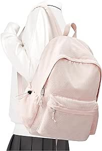 School Backpack for Teens Boys Girls Cute Corduroy Bookbag Classic Casual High School Bag Lightweight College Backpack For Women Men(Pink)