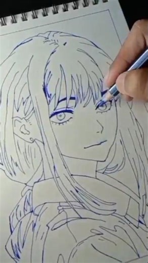 Blue Pen vs Blue Watercolor Challenge 💙 | Creative Drawing Challenge #art #anime #viral #shorts
