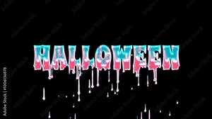 Halloween text with dripping blood on alpha channel. Realistic dripping blood. Blood Text Title Animation. Halloween party. Transparent background.