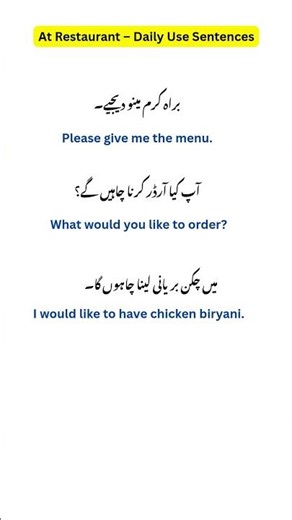 At Restaurant English Conversation | Daily Use Sentences Urdu to English