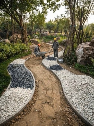 Watch this incredible garden path makeover as we transform a wild, overgrown patch of land into a stunning, modern pebble stone pathway. Our team starts by clearing away thick brush and debris to reveal the potential of the space. From there, we lay down a foundation of winding borders and fill them with contrasting white and black river stones. The final result is a beautiful, low-maintenance landscape design that adds instant curb appeal and tranquility to the backyard. Whether you're looking 