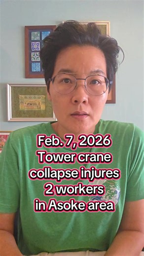 Feb. 7, 2026 Tower crane collapse injures 2 workers in Bangkok's Asoke area. #tiktoker #tiktokthailand #thailand #tiktoknews #english