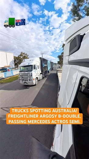 TRUCKS SPOTTING! Freightliner Argosy B-Double Passing Mercedes Benz Actros Flatbed Semi on Local St.