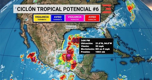 Emiten vigilancia de tormenta tropical para el noreste de México; disturbio podría afectar Texas