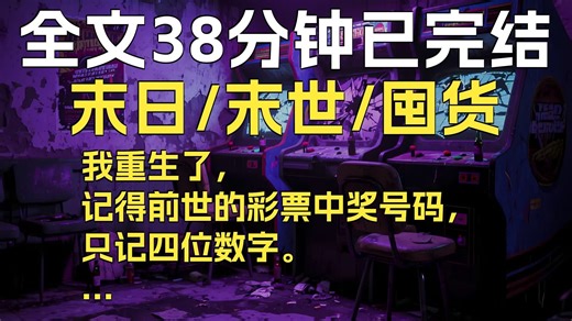 （超高评分末日完结小说）嗯，一个好消息，一个坏消息。好消息是我重生了，并且记得前世的彩票中奖号码。坏消息是号码没记全，只记得四位数字。各位宝子看过来，免费的末世