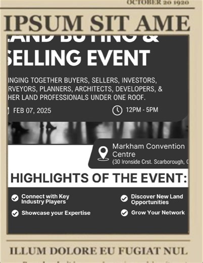 🚨 LAST CALL — BOOK YOUR BOOTH OR PARTNER WITH US The Land Buying & Selling Event 2026 is almost here. This is your final opportunity to secure a booth or partner with us at Ontario’s most focused land-only event. Be visible in front of: ✔️ Landowners ✔️ Investors & developers ✔️ Builders & JV partners ✔️ Commercial & land professionals 📌 Ideal for: Planning & zoning firms • Lawyers • Lenders Developers • Builders • Service providers Marketing • Environmental • Engineering firms 📅 February 7, 