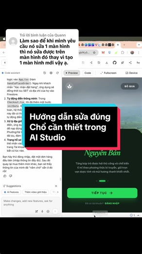 Trả lời @Quann Vibe Coding 47: Hướng dẫn sửa đúng Chổ cần thiết trong AI Studio! #laptrinhai #aistudio #ongchuvibecoding #thietkewebsite #learnontiktok