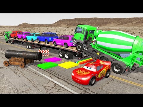 Flatbed Truck McQueen | Transportation with Truck - Pothole vs Car #11 | BeamNG.Drive Gameplay