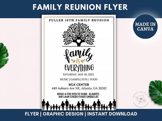 Editable Family Reunion Flyer Template: Family Tree Design (canva) - Etsy