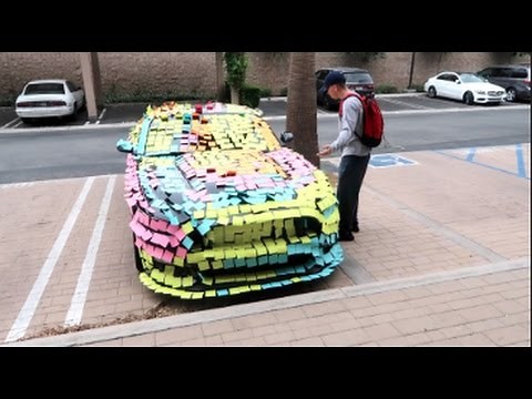 CRAZY STICKY NOTE PRANK!!! (ON HIS NEW CAR)