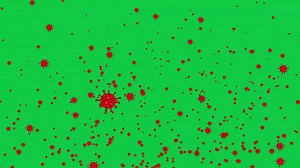 Download virus spreading in the air animation on green screen background, red color virus flying up animated chroma key video for free