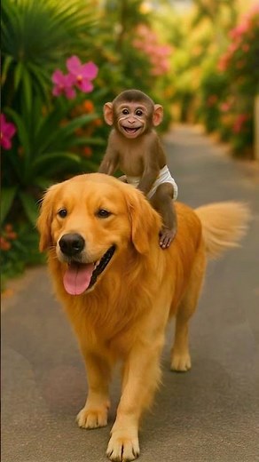 Cutest Duo Ever! Baby Monkey Rides Dog Through the Streets 🐒🐶