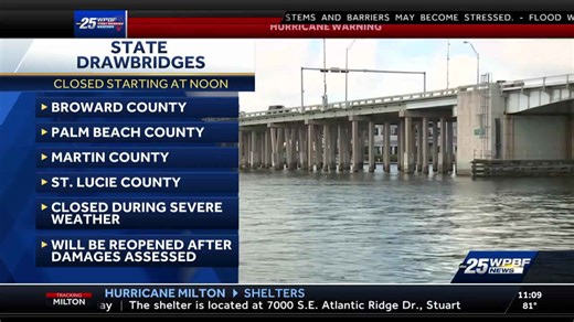 Florida drawbridges to close ahead of Hurricane Milton