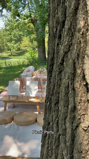 Paint and sip with the girls in the park! #picnicparty #picnicpartyideas #centralparknyc #bridalshowerideas #bridalshower #pinkparty #pinknic