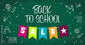 Colorful school sale animation with school board. Back to School typography