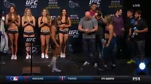 UFC bantamweight Jessica "Evil" Eye shoved opponent Bethe "Pitbull" Correia halfway across the #UFC203 weigh in stage! | UFC on FOX