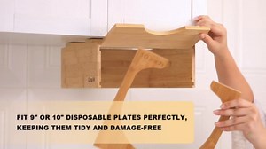 9-10 inch Paper Plate Dispenser Under Cabinet,Bamboo Paper Plate Holder for Cabinet,Organize Kitchen with Under Shelf Storage,Kitchen Counter Vertical Plate Dipensers Holders(Bamboo)