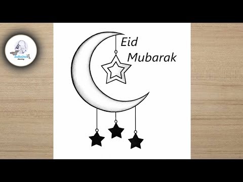 Eid Mubarak Drawing - 2026 / How to draw a moon in Hand step by step / Ramzan Mubarak drawing easy