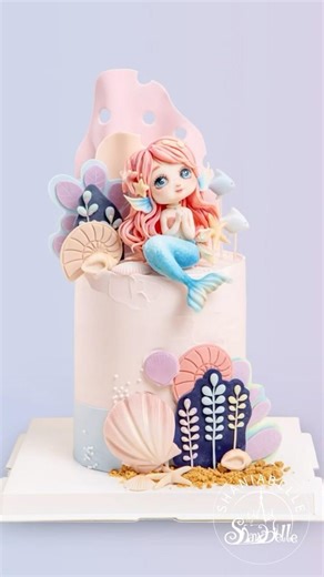 🧜‍Marine themed fondant cake.Cute and lively 🧜‍♀️✨#mermaid #fondantcake #customcakes