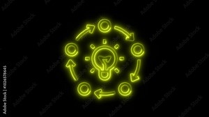 Business Skills Strategic Plan Outline Icon in HD Video Neon Animation – Planning and Strategy Symbol on Black Background