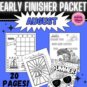 August Early Finishers Packet Fun Activities Back to School Summer Worksheets