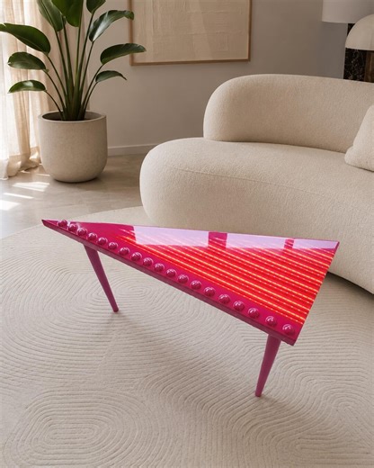 Triangular Red Resin Side Table, Nightstand, Colorful Epoxy Corner Art Table - Etsy
