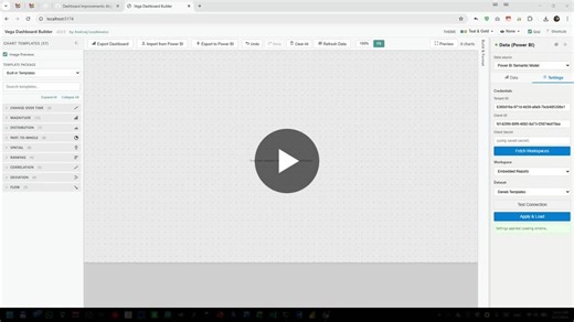 Vega Dashboard Builder (vibe-coding experiment).Supported data sources: CSV, JSON, Power BI sematic modelsChart templates: Deneb-Vega-TemplatesData visualization themes synced with UI… | Andrzej Leszkiewicz