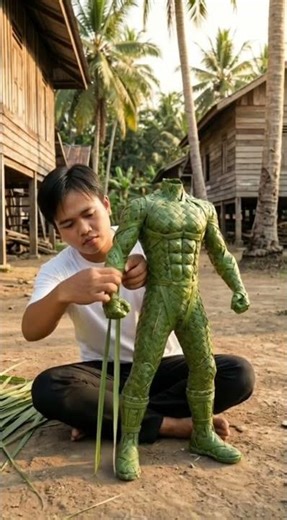 making a woven Captain America statue from banana leaves #shortvideo